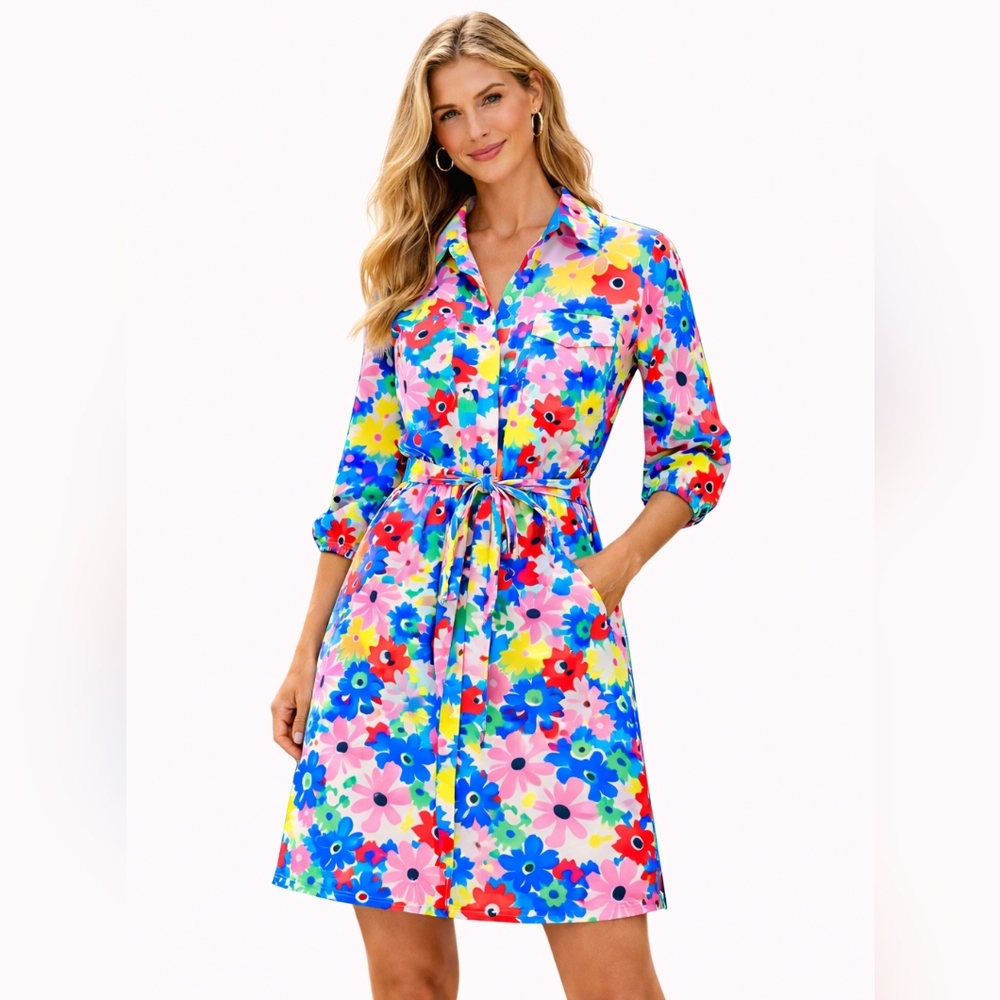 Boden Multicolor Floral Shirt Dress
